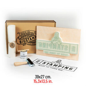 Kit Big Stamping XXL que incluye sello personalizado de gran tamaño, acetatos, rodillo, pintura y paletas