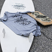 Printed t-shirt and surfboard by BigStamping